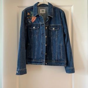Old Navy Women’s Jean Jacket Embroidered Flowers Size Large
